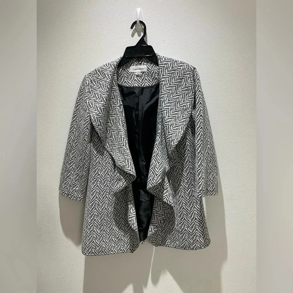 Calvin Klein Women's Open Front Ruffle Blazer Coat Lined Party Holiday Size 6